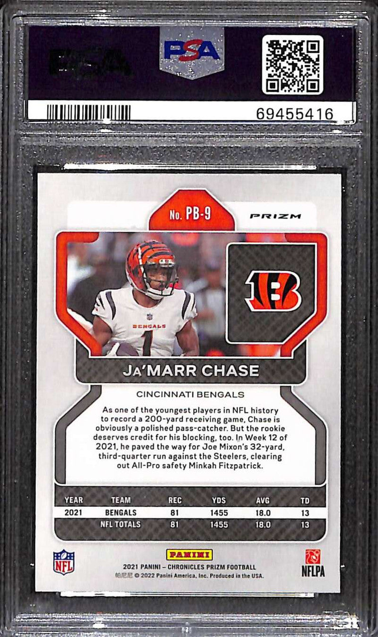 SOLD 172604 2021 Panini Chronicles Prizm Black Silver Refractor 9 Ja'Marr Chase Rookie PSA 9