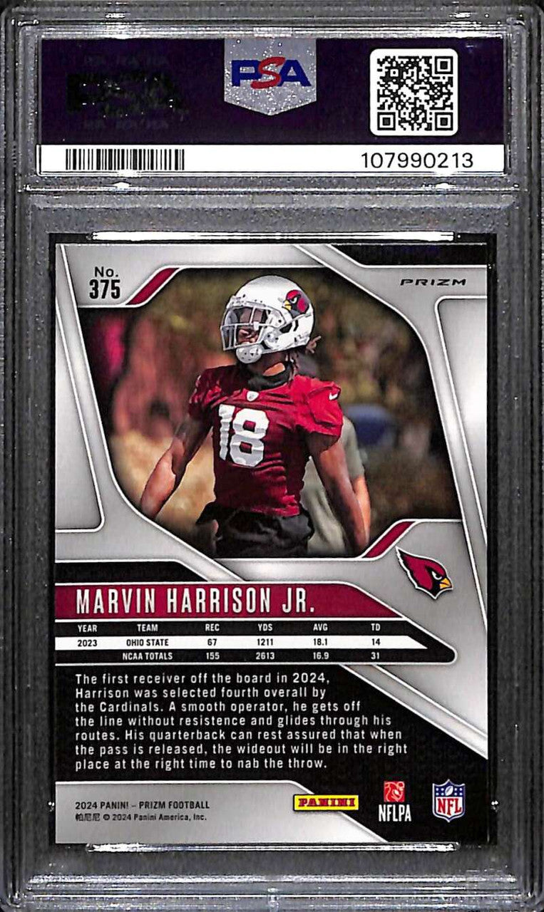 2024 Panini Prizm Prizms Green Ice Refractor 375 Marvin Harrison Jr Rookie PSA 9