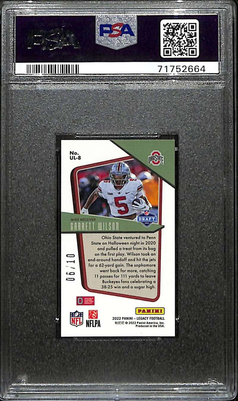 2022 Panini Legacy Under the Lights Amethyst Mini 8 Garrett Wilson RC 6/10 PSA 9