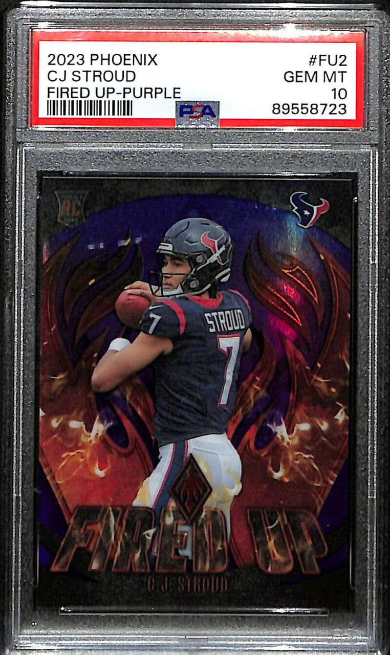 2023 Panini Phoenix Fired Up Purple 2 CJ Stroud Rookie 76/99 PSA 10 GEM MT