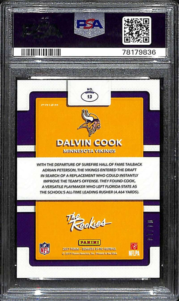 2017 Donruss Optic The Rookies Gold Refractor 13 Dalvin Cook Rookie 1/10 PSA 10