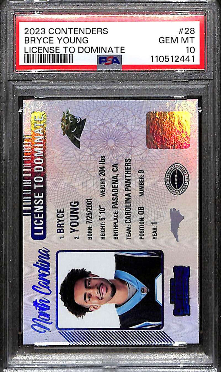 2023 Panini Contenders License to Dominate 28 Bryce Young Rookie PSA 10 GEM MT