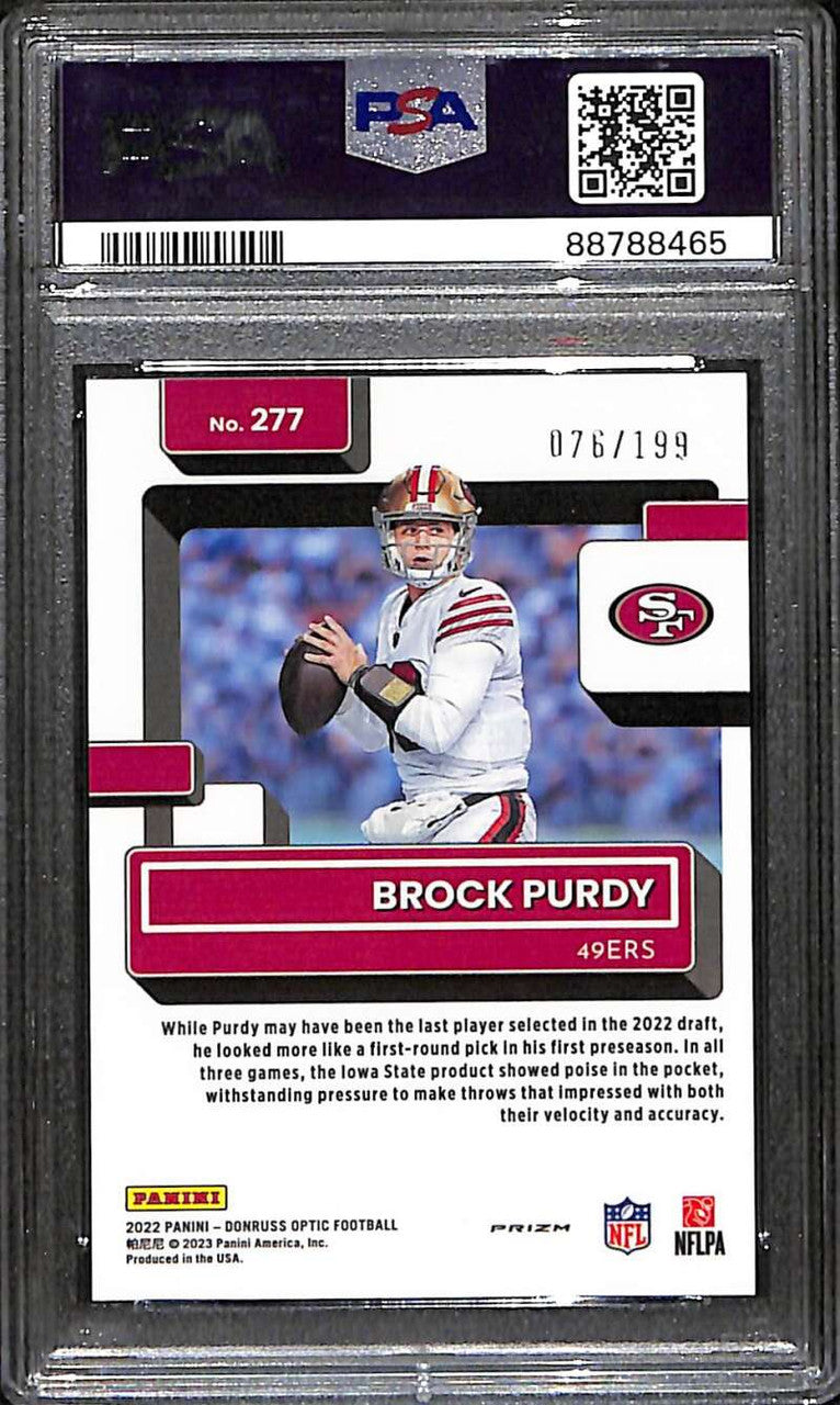 2022 Donruss Optic Orange Refractor 277 Brock Purdy Rookie 76/199 PSA 9 MINT