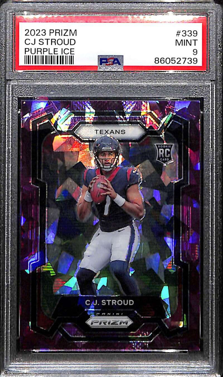 2023 Panini Prizm Prizms Purple Ice Refractor 339 C. J Stroud Rookie 3/225 PSA 9