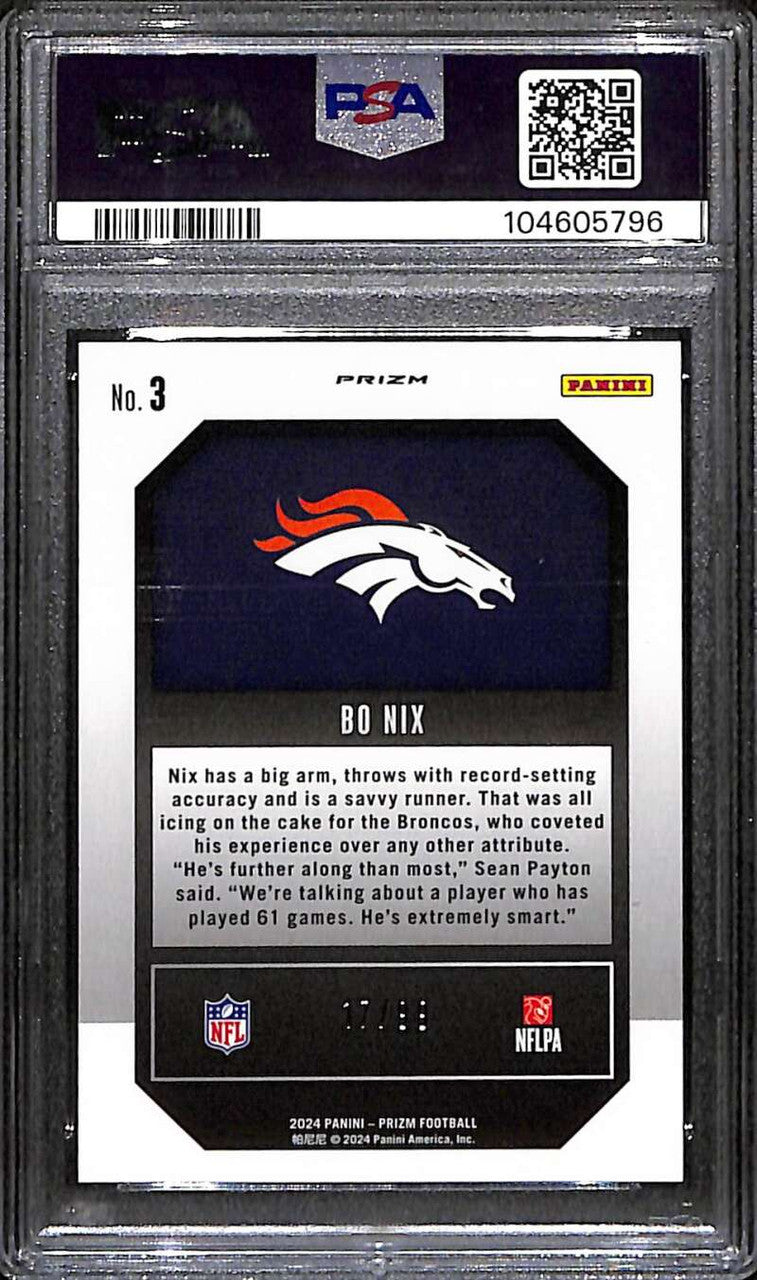 2024 Panini Prizm Emergent Prizms Blue Ice Refractor 3 Bo Nix RC 17/99 PSA 10