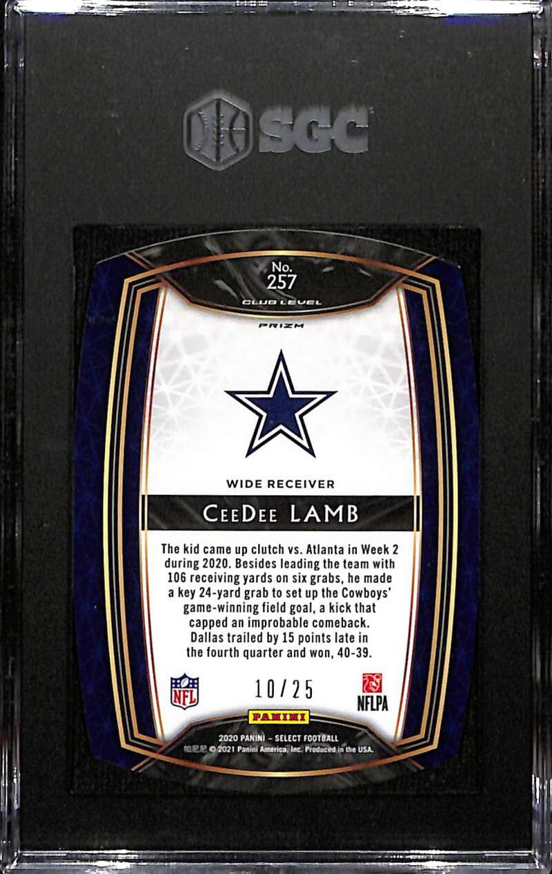 2020 Select Prizm Tie Dye Die Cut Refractor 257 CeeDee Lamb Rookie 10/25 SGC 9.5