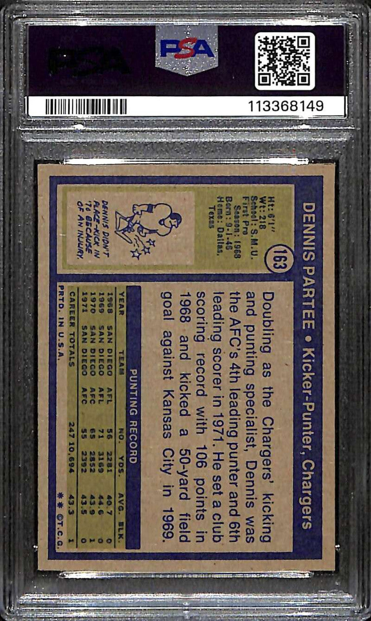 SOLD 172695 1972 Topps 163 Dennis Partee PSA 7 NM