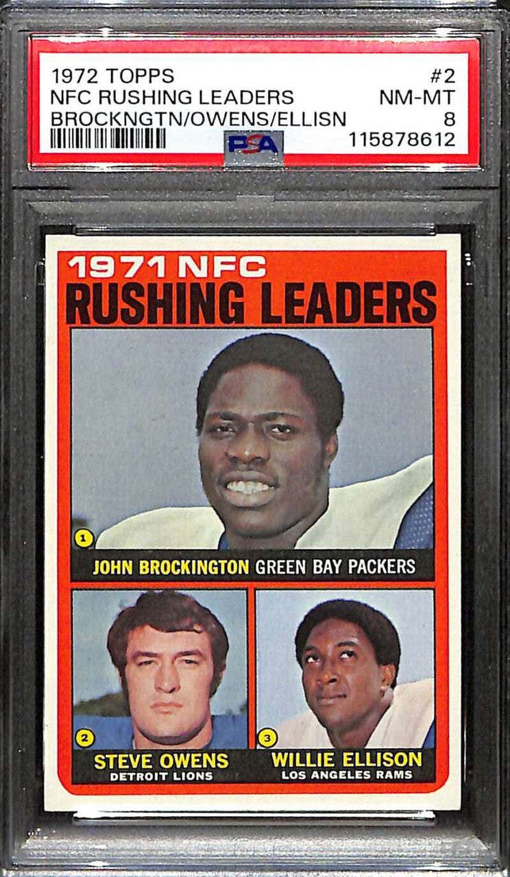1972 Topps 2 NFC Rushing Leaders Brockington Steve Owens Ellison PSA 8 NM-MT