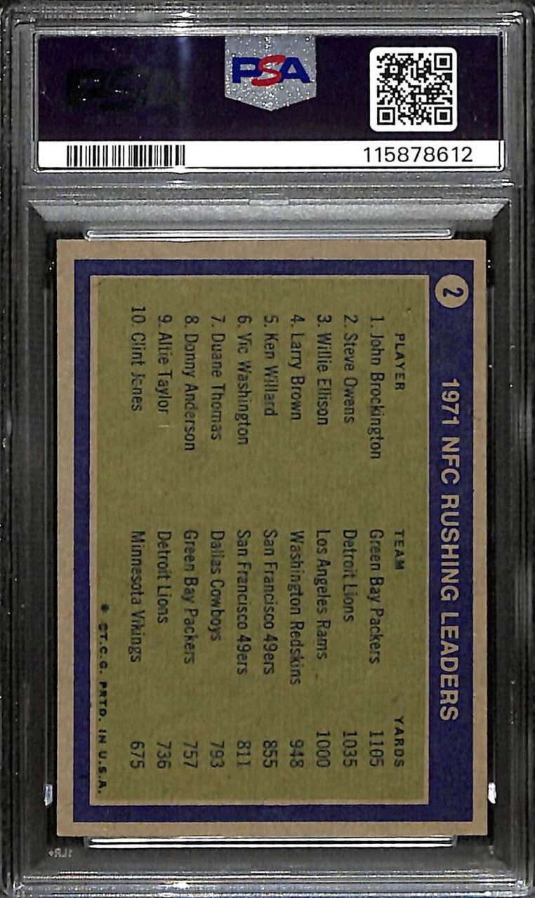 1972 Topps 2 NFC Rushing Leaders Brockington Steve Owens Ellison PSA 8 NM-MT