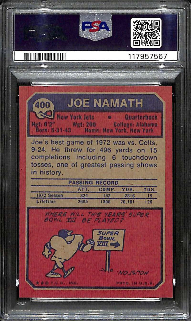 1973 Topps 400 Joe Namath PSA 8 NM-MT PD