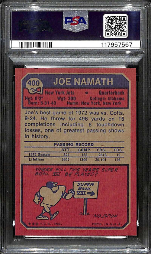 1973 Topps 400 Joe Namath PSA 8 NM-MT PD