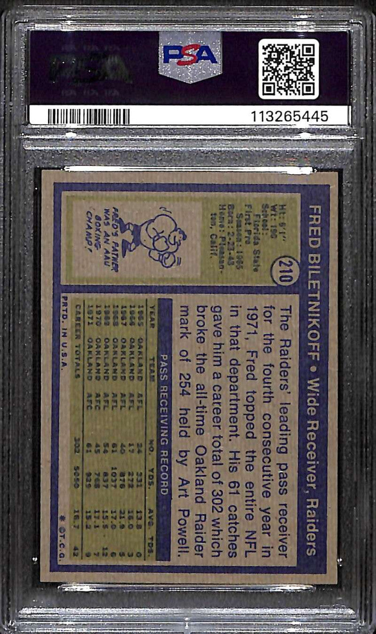 1972 Topps 210 Fred Biletnikoff PSA 9 MINT