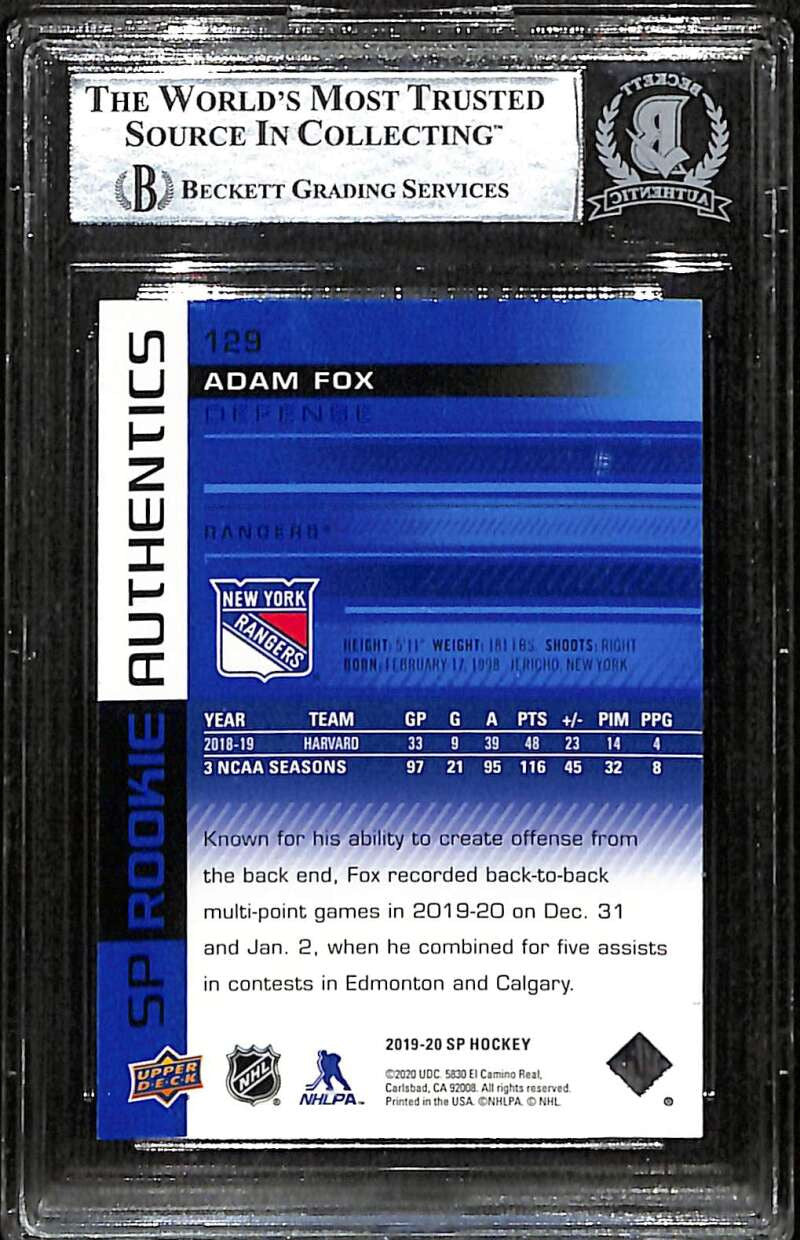 2019-20 SP Blue 129 Adam Fox Rookie BAS Fanatics Witnessed Authentic Auto