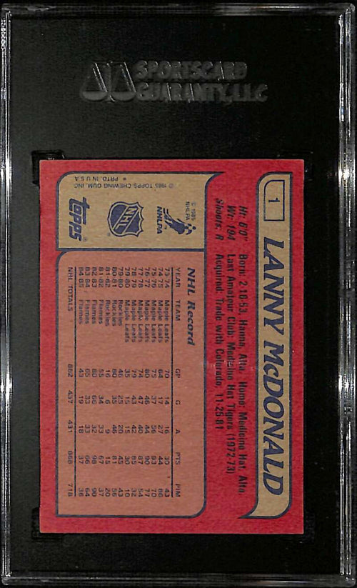 1985-86 Topps 1 Lanny McDonald SGC A Authentic Auto The Dan Fox Collection