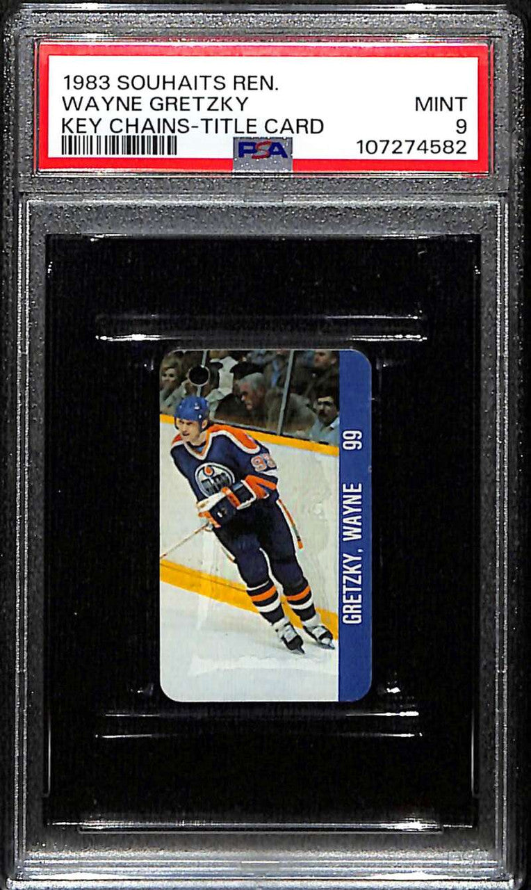 1983-84 NHL Key Tags Souhaits Renaissance Chains Title Card Wayne Gretzky PSA 9