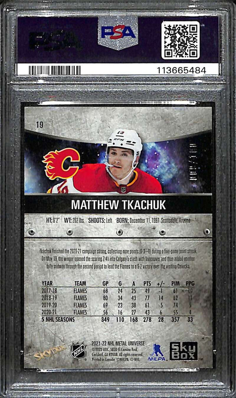 2021-22 Metal Universe Precious Metal Gems Green 19 Matthew Tkachuk 9/10 PSA 9