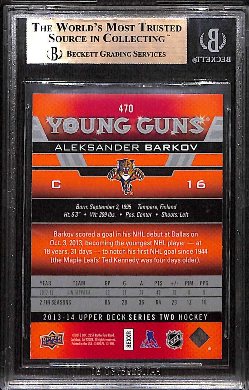 SOLD 172749 2013-14 Upper Deck 470 Aleksander Barkov Rookie YG Young Guns BGS 9.5 GEM MINT