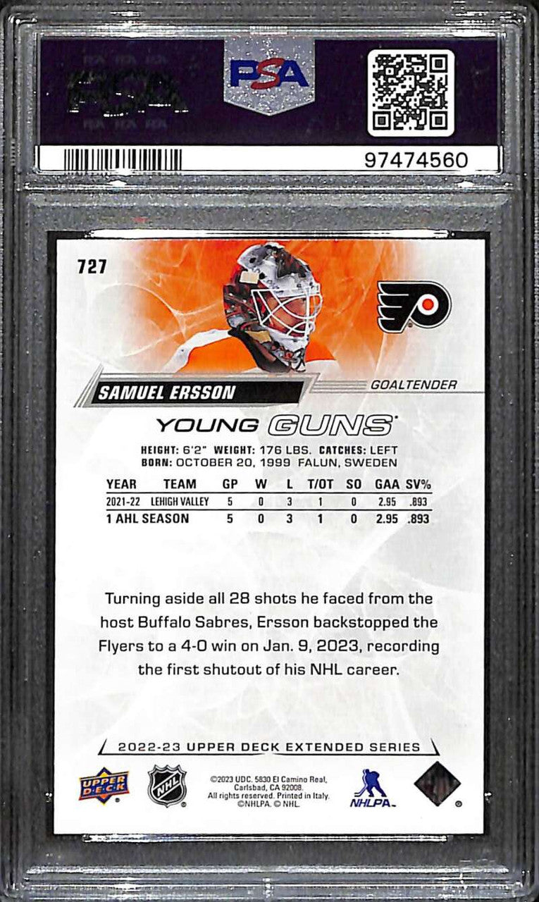 2022-23 Upper Deck 727 Samuel Ersson Rookie YG Young Guns PSA 10 GEM MT