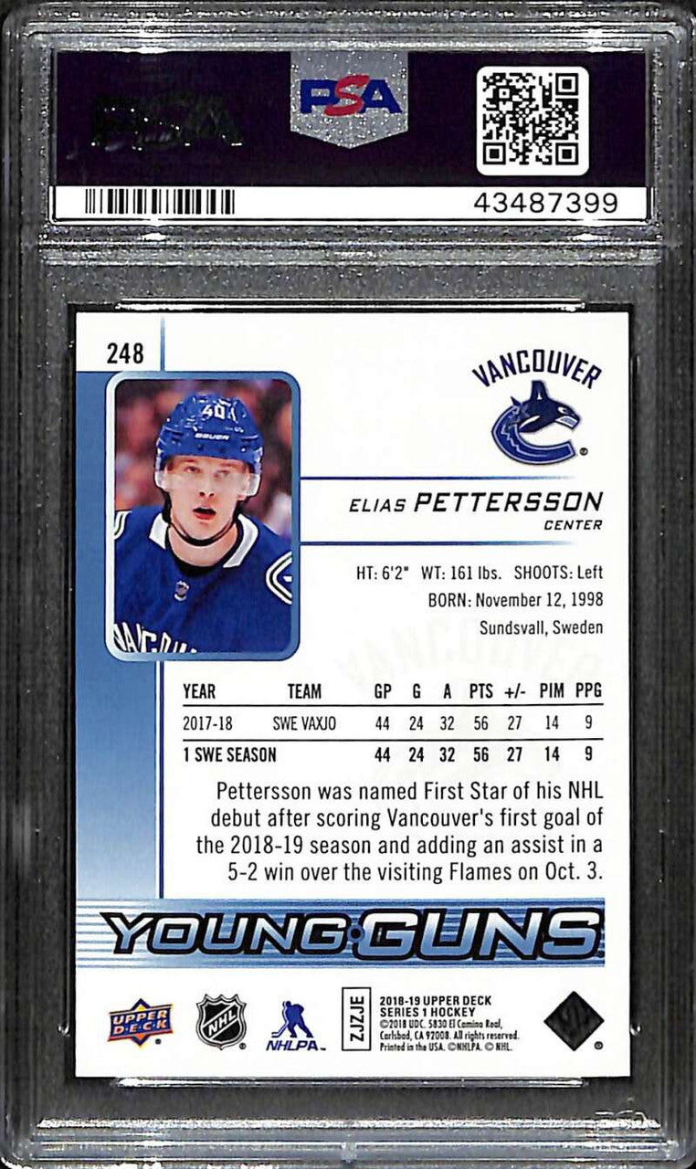 2018-19 Upper Deck 248 Elias Pettersson Rookie YG Young Guns PSA 10 GEM MT 664
