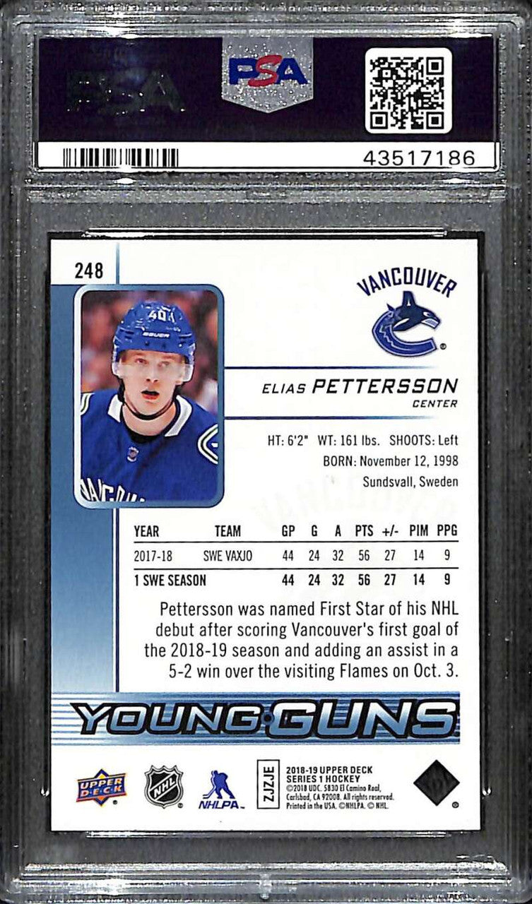 2018-19 Upper Deck 248 Elias Pettersson Rookie YG Young Guns PSA 10 GEM MT 665