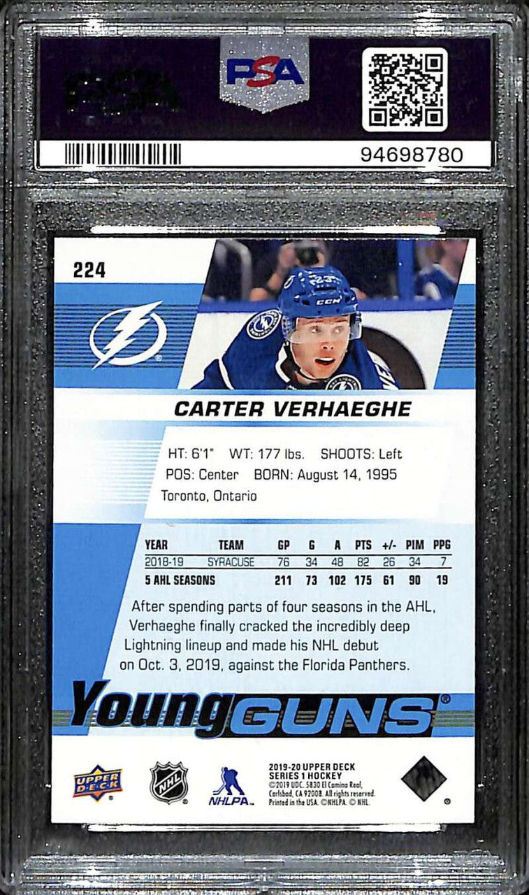 2019-20 Upper Deck Silver 224 Carter Verhaeghe Rookie YG Young Guns PSA 10 GEM