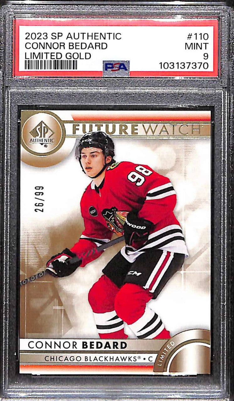 2023-24 SP Authentic Limited Gold 110 Connor Bedard RC 26/99 Future Watch PSA 9