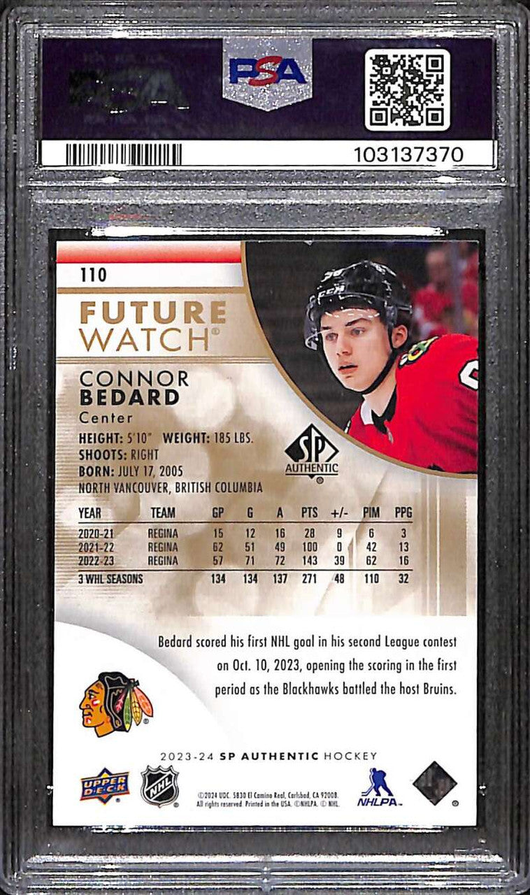 2023-24 SP Authentic Limited Gold 110 Connor Bedard RC 26/99 Future Watch PSA 9