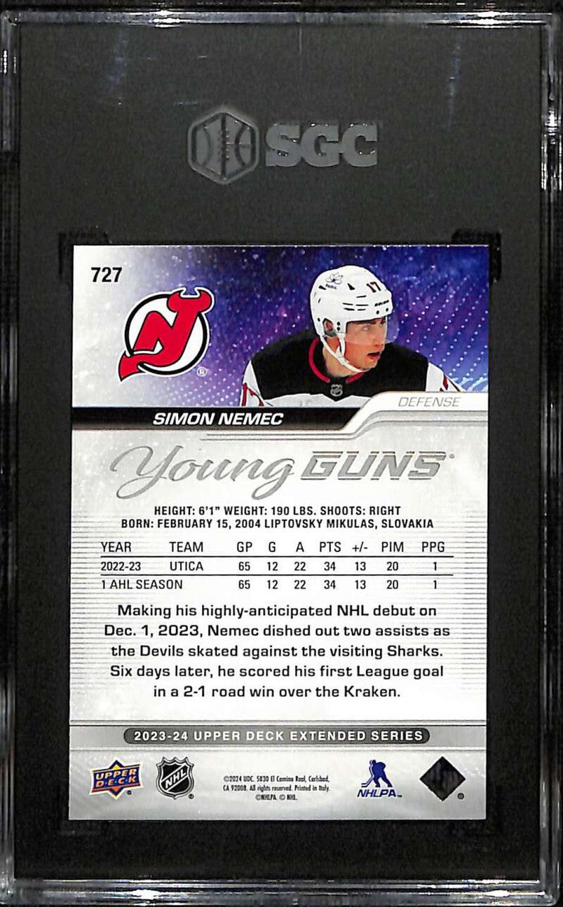 2023-24 Upper Deck 727 Simon Nemec Rookie YG Young Guns SGC 10 GM 3812719