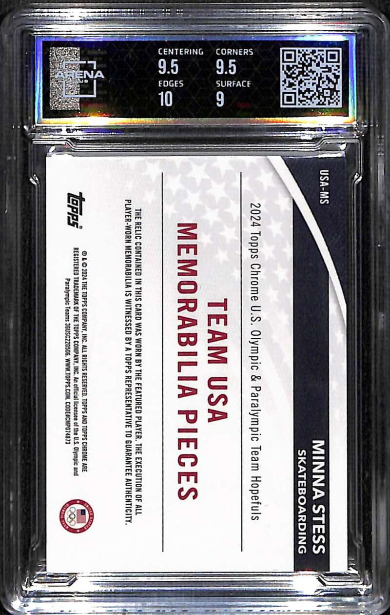 2024 Topps Chrome Olympic USA Orange Refractor Minna Stess Relic 2/25 ARENA 9.5