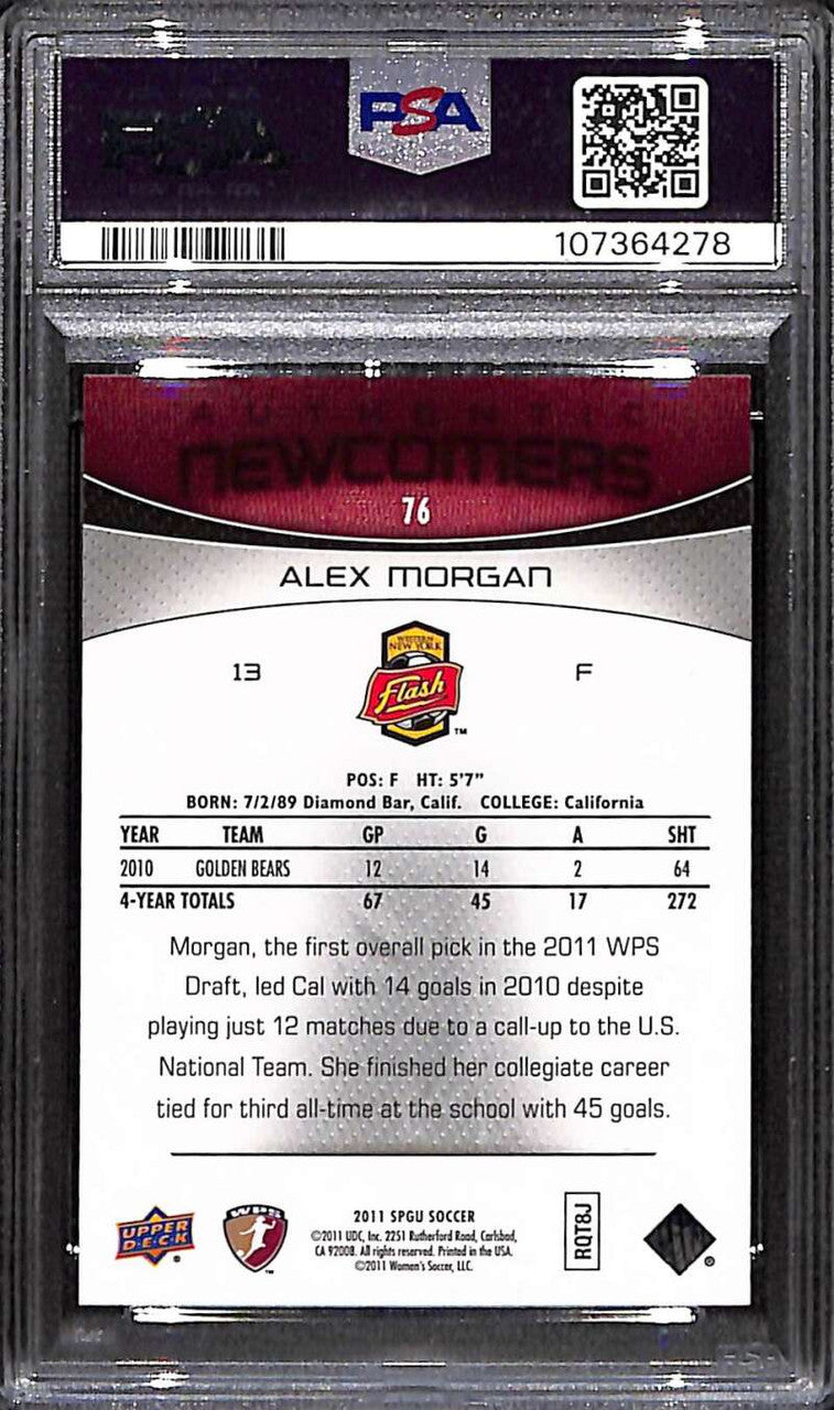 2011 SP Game Used 76 Alex Morgan Rookie 446/499 Authentic Newcomers PSA 9 MINT