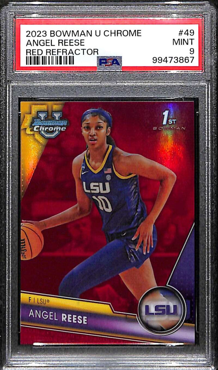 2023-24 Bowman Chrome University Red Refractor 49 Angel Reese Rookie 2/5 PSA 9