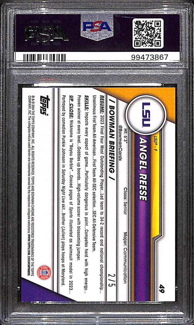 2023-24 Bowman Chrome University Red Refractor 49 Angel Reese Rookie 2/5 PSA 9