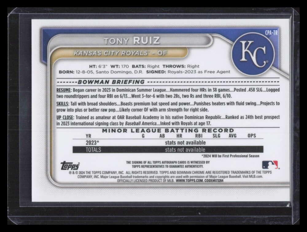 2024 Bowman Chrome Autographs Gold Shimmer Refractor Tony Ruiz Rookie Auto 16/50