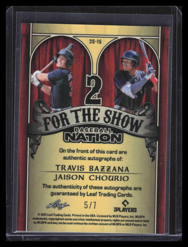 SOLD 172884 2025 Leaf Nation 2 For the Show Blue Jaison Chourio Travis Bazzana RC Auto 5/7