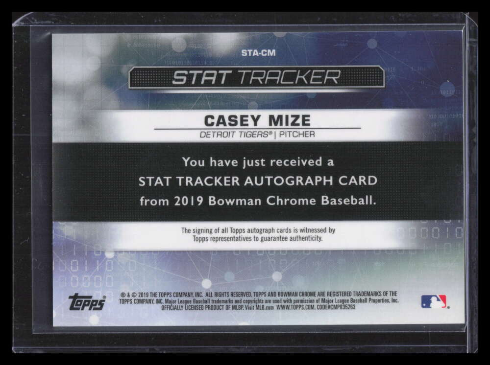 2019 Bowman Chrome Stat Tracker Autographs STACM Casey Mize Rookie Auto 69/99