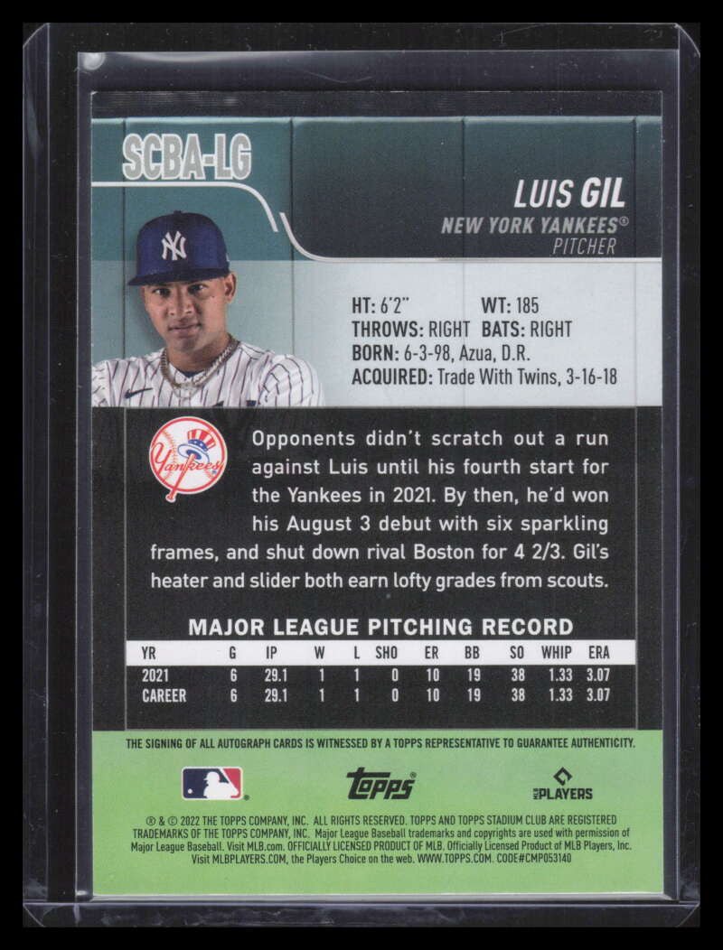 2022 Stadium Club Autographs SCBALG Luis Guil Rookie Auto