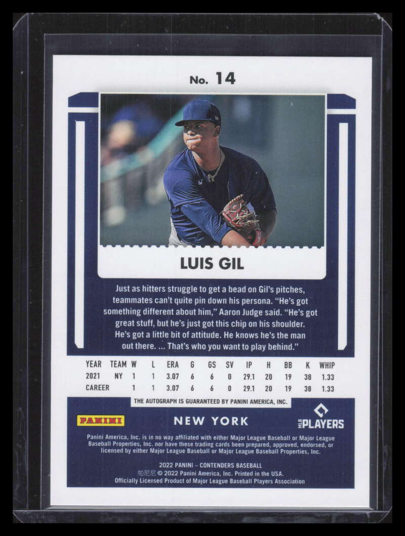 2022 Panini Chronicles Contenders Rookie Diamond Ticket Luis Gil RC Auto 12/15