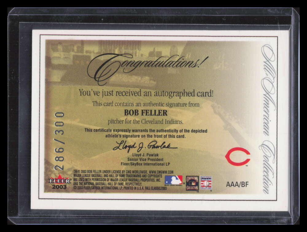 SOLD 172915 2003 Fleer Fall Classics All-American Autographs BF Bob Feller Auto 286/300
