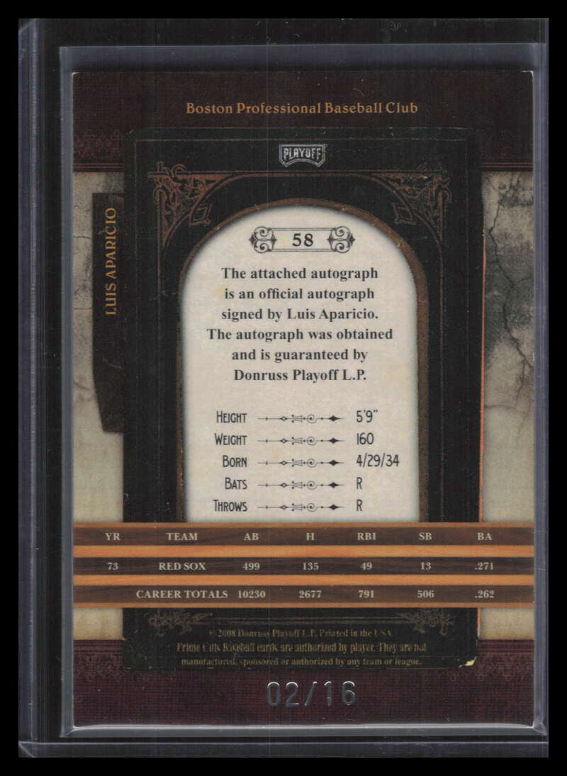 2008 Prime Cuts Signature Century 58 Luis Aparicio Auto 2/16