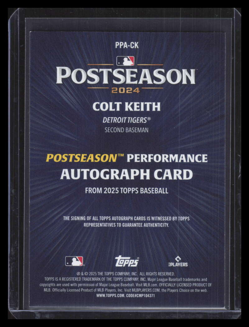 2025 Topps Postseason Performance Autographs Orange PPACK Colt Keith Auto 24/25