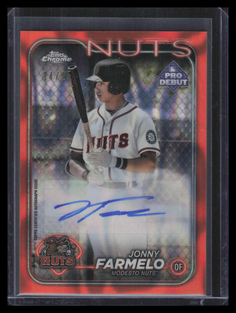 2024 Topps Pro Debut Chrome Autographs Orange Refractor Jonny Farmelo RC Auto 25