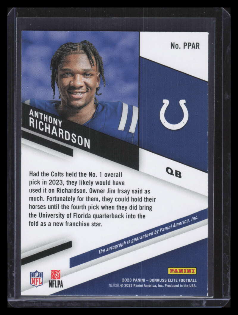 2023 Elite Pen Pals Purple Ink 1 Anthony Richardson Rookie Auto