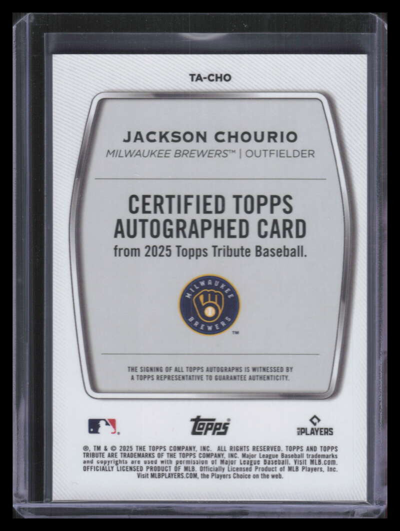 2025 Topps Tribute Autographs Purple TACHO Jackson Chourio Auto 49/50
