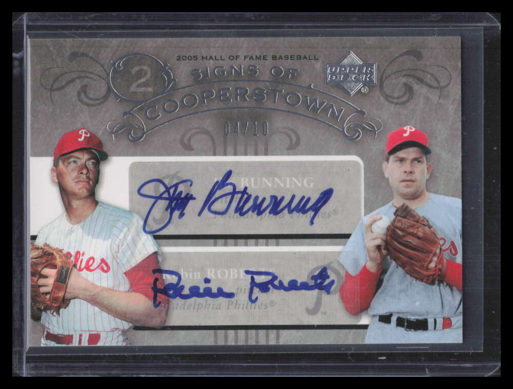 SOLD 173031 2005 UD Hall of Fame Signs Cooperstown Autograph Bunning Roberts Dual Auto 4/10