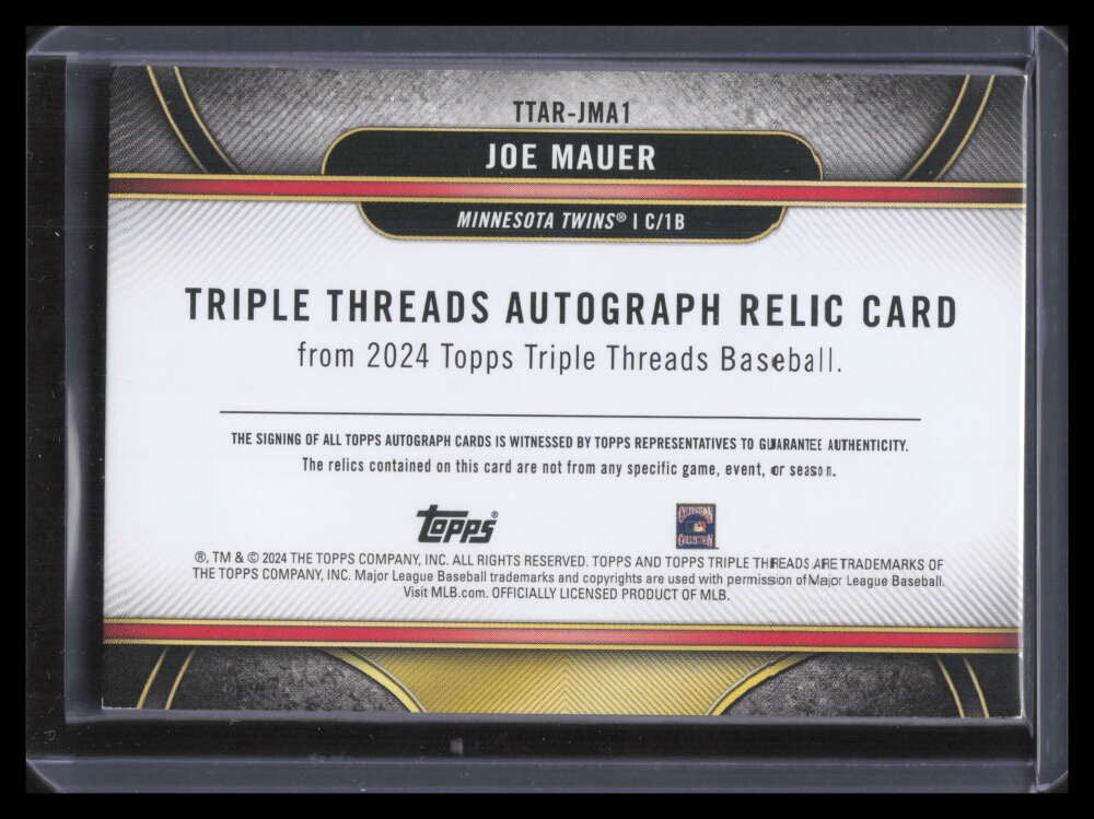 2024 Topps Triple Threads Autograph Relic Gold ttarjma1 Joe Mauer Jersey Auto /9