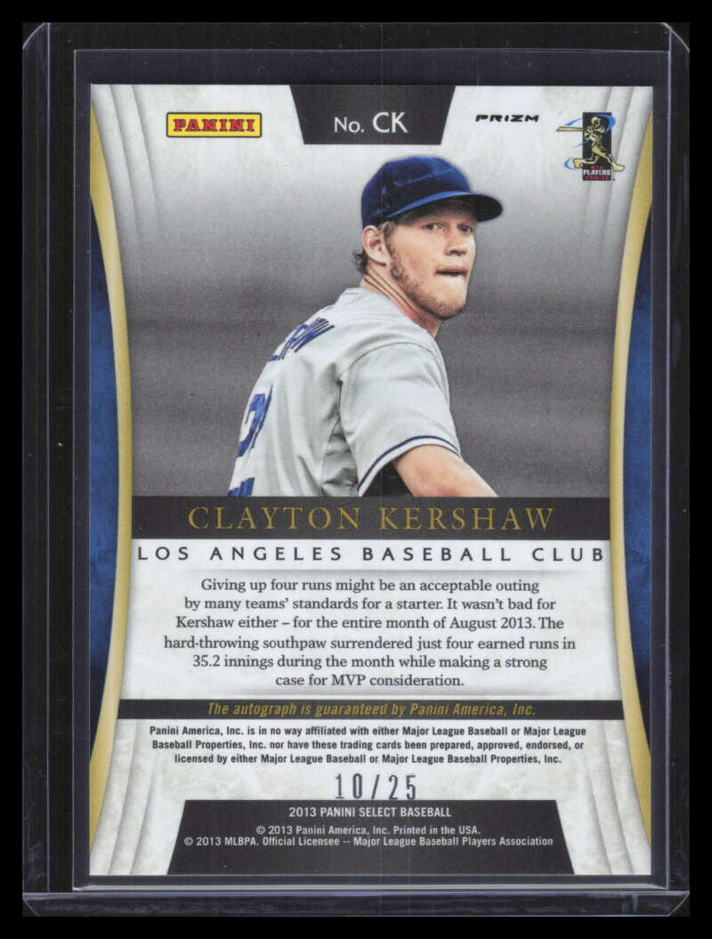 2013 Select Signatures Prizm 18 Clayton Kershaw Auto 10/25