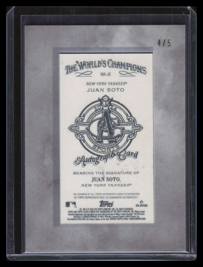 2024 Topps Allen and Ginter X Autographs Silver Frame Gold Ink Juan Soto Auto /5