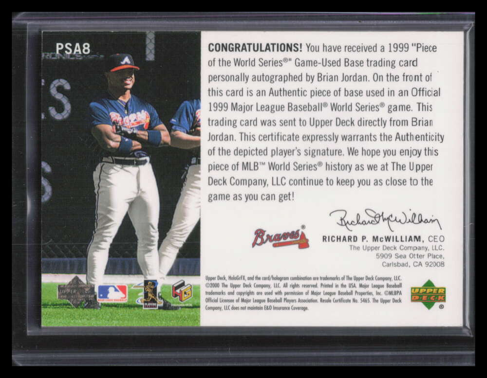 SOLD 173111 2000 UD HoloGrFX A Piece of the Series Autographs psa8 Brian Jordan Base Auto 5/25