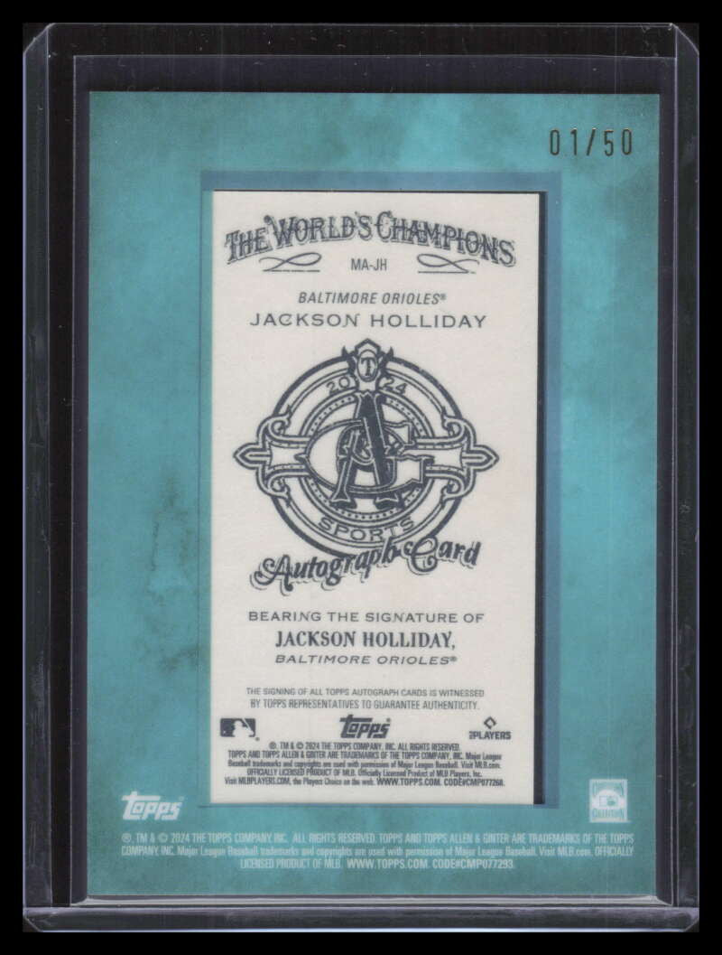 2024 Topps Allen and Ginter Mini Autographs Blue Jackson Holliday RC Auto 1/50