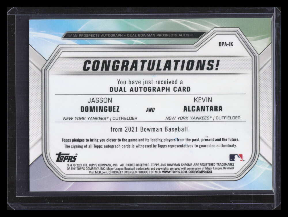 2021 Bowman Chrome Prospect Autographs Alcantara Dominguez RC Dual Auto 3/25
